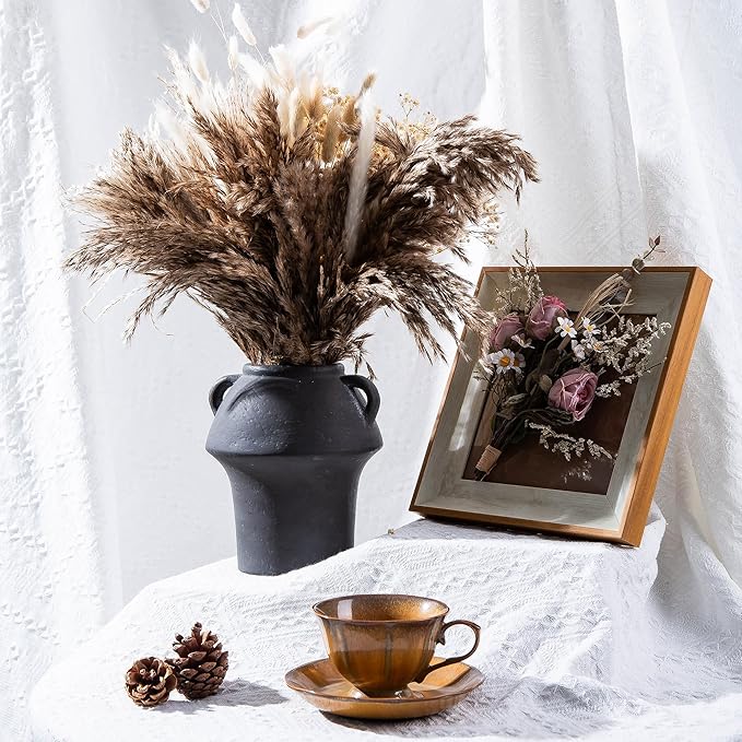 Terracotta Vases, 7 Inch Ceramic Rustic Vase, Vases with Handle for Flower, Vintage Pottery Vases Home Decor, Christmas Decorative Farmhouse Vase for Shelf Decor, Farmhouse, Table, Lyeec