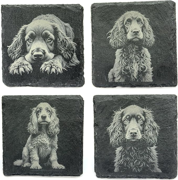 Cocker Spaniel Laser Engraved Slate Coaster Set of 4
