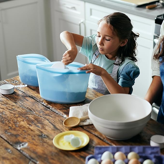 Stasher Premium Silicone Reusable Food Storage Bag, Clear | Microwave, Sous Vide, Dishwasher, Oven and Freezer Safe | BPA Free, Leak-free, Eco-friendly, 8-Cup Bowl (Pack of 2)