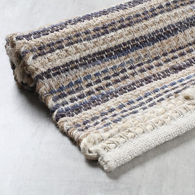 Hausattire Woven Placemats Set of 4 - Blue, Jute Boho Rectangle Table Mats for Kitchen Dining Coffee Table | Heat Resistant Farmhouse Thanksgiving Placemat for Wedding, Restaurants |13x19 Inches