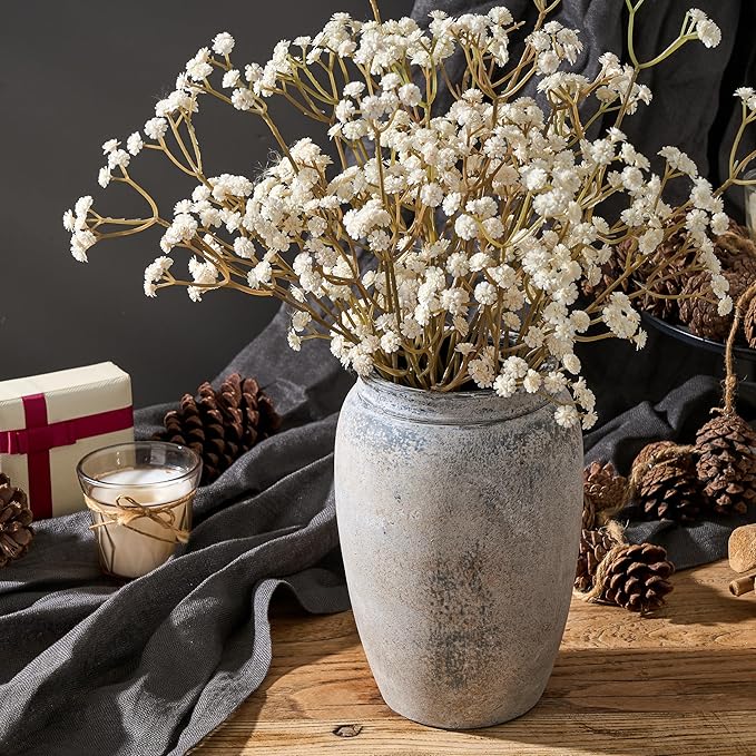 8.2 Inch Ceramic Vase, Terracotta Rustic Vase Farmhouse Decorative Vase Boho Decor, Ceramic Vases for Home Decor, Living Room, Entryway, Floor, Holiday Wedding Christmas New Year Gifts - Gray