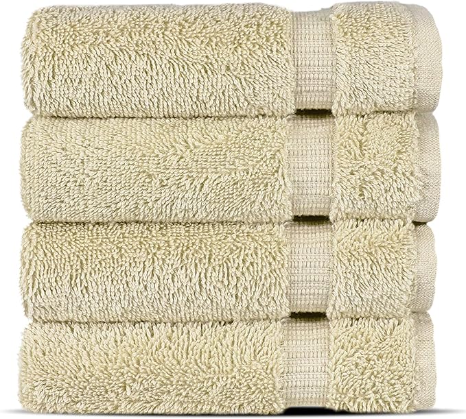 Chakir Turkish Linens | Hotel & Spa Quality 100% Cotton Premium Turkish Towels | Soft & Absorbent (4-Piece Washcloths, Cream)