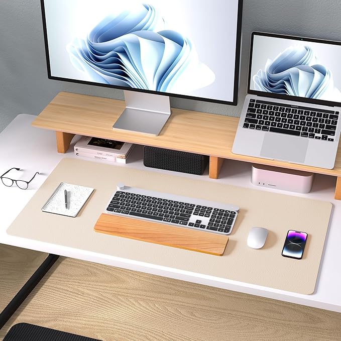 Aothia Large PU Leather Desk Pad Protector – Non-Slip Mouse Pad & Writing Mat for Office/Home, Waterproof, Easy to Clean (36" x 17", Soft Peach)