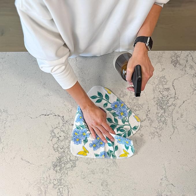 Reusable Paper Towels - 10 Pack - Roll of Washable Cotton Cloth Paper Towels - Paperless Reusable Napkins Cloth Washable - Absorbent + Long Lasting - Zero Waste Products - (Periwinkle)