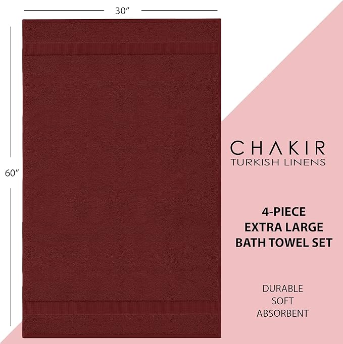 Chakir Turkish Linens | Hotel & Spa Quality 100% Cotton Luxury Turkish Towels | Soft & Absorbent (30x60 Inches Extra Large Bath Towels, Set of 4 - Cranberry)