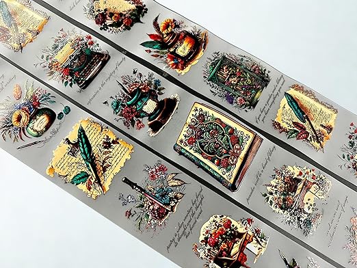 Victorian Scribe Transparent Washi Tape 4.5 x 5 cm – Clear Washi Decorative Adhesive Roll for Scrapbooking, Journaling, DIY Crafts, Planners, Bullet Journal, Card Making, Stationery Supplies