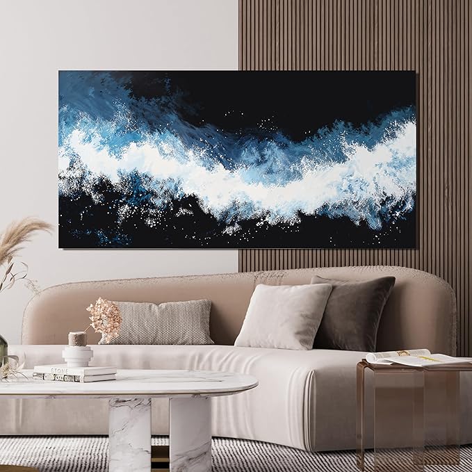 YISXINOAG Modern Abstract Wall Decor Canvas Wall Art Large Abstract Wall Art for Living Room Modern Home Decor Large Canvas Art Blue and White Wave Prints Home Artwork Ready to Hang Size 29"X58"