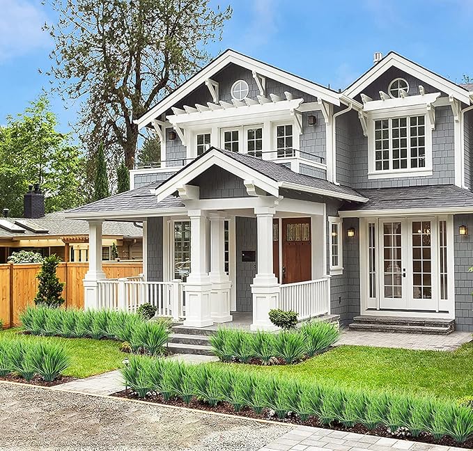 Ouddy Decor 24 Bundles Artificial Plants Outdoors Fake Wheat Grass Faux Greenery Stems Plastic Shrubs UV Resistant for Patio Garden Porch Window Box Spring Home Decor, Green