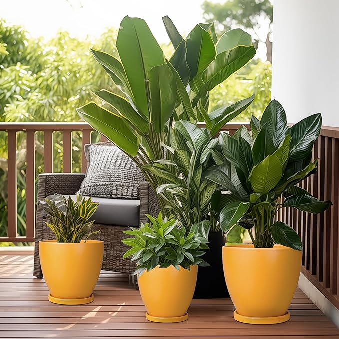 6.8 Inch Plant Pot - Ceramic Planter with Drainage Hole and Saucer, Modern Round Flower Pot, Planters for Indoor Plants, Home Garden Decor, Orange