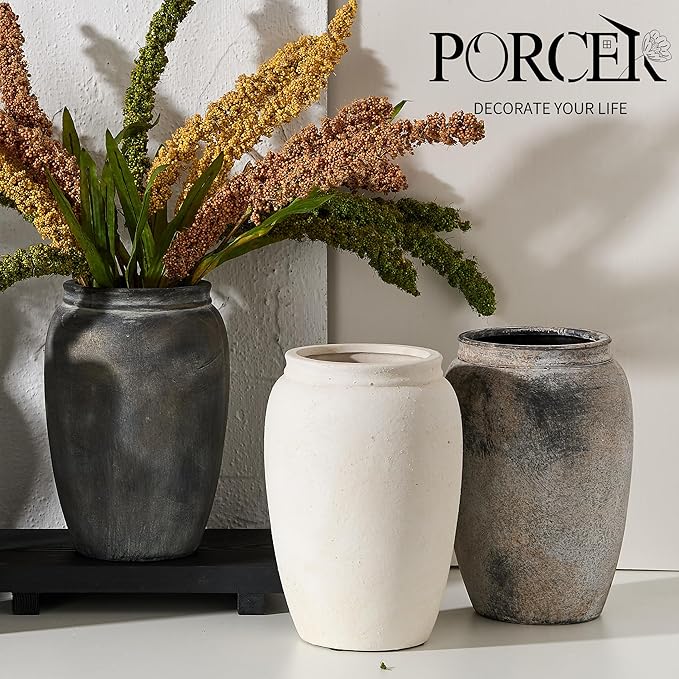 8.2 Inch Ceramic Terracotta Rustic Vase Home Decor Farmhouse Decorative Vase for Living Room Entryway Floor Holiday Wedding-Black Bronze