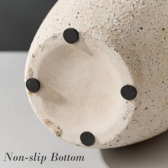 Large Ceramic Rustic Flower Vase, 10.43 Inch Tall Vintage Pottery Home Decor, Antique Farmhouse Terracotta Vase for Living Room, Table, Shelf, Mantel Decoration, Farmhouse - Off-White