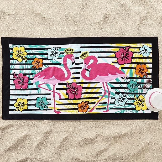 Juicy Couture 100% Cotton Extra Large Beach Towels Oversized Clearance, Pool Towels, Bath Towels - Lightweight & Quick Dry - 36" x 68" (1 Pack) - Pink Flamingo Stripe Pattern Adults Towel