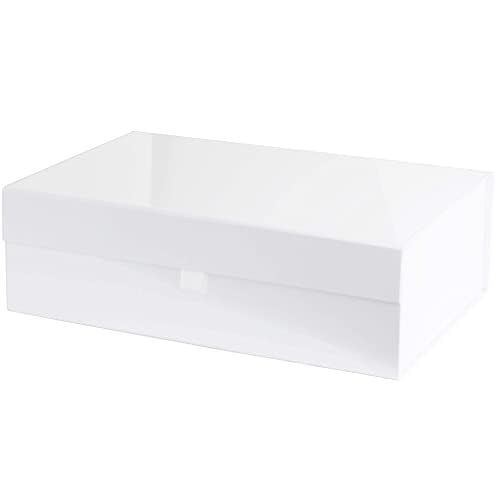 Purple Q Crafts White Hard Gift Box With Magnetic Closure Lid 14" x 9" x 4" Rectangle Favor Boxes With White Glossy Finish (1 Box)