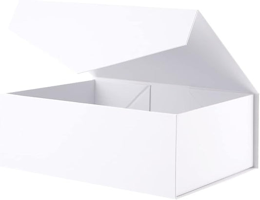 BLK&WH Collapsible Gift Box with Magnetic Lid, 10.5x7.7x3.8 Inches, White, Bridesmaid Proposal Box
