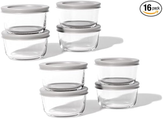 DURA LIVING 16-Piece Glass Food Storage Containers Set (8 Containers + 8 BPA-Free Lids) | 7-Ounce, Leakproof | Microwave, Freezer, Oven & Dishwasher Safe | Ideal for Meal Prep & Pantry Organization