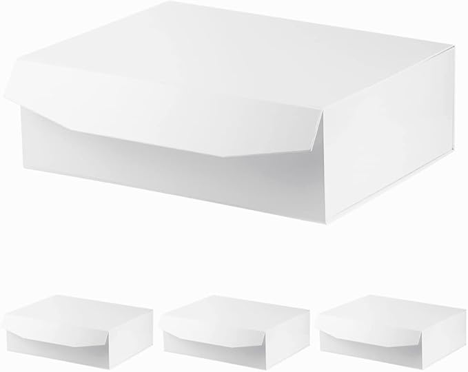 White Extra Large Gift Box with Lid 4 Pcs 16.5 x 13 x 5.3 Inches, Gift Box large White Gift Boxes for Presents Clothes Robe Wedding Dress Sweater,Reusable Foldable Bridesmaid Proposal Box（Glossy）