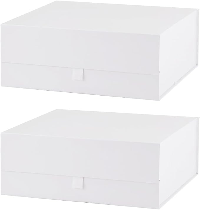 2 Pcs White Gift Box Large 13.5x11.8x4.7 Inches, White Gift Boxes for Presents with Magnetic Closure Lid, Luxury Gift Box Rectangle Collapsible Boxes for Gift Packaging