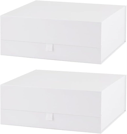 2 Pcs White Gift Box Large 13.5x11.8x4.7 Inches, White Gift Boxes for Presents with Magnetic Closure Lid, Luxury Gift Box Rectangle Collapsible Boxes for Gift Packaging