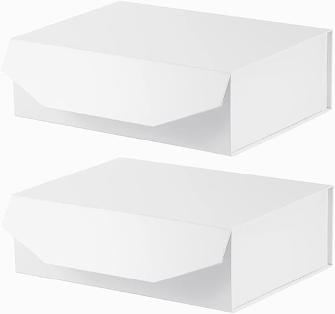2Pcs 13x9x4 Inches White Gift Boxes with Lids for Presents Magnetic gift box White Large Gift Box for Bridesmaid Proposal，Groomsman (Glossy White)