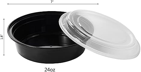 24 oz 50 ct Round Meal Prep Containers with Lids Plastic Food Storage Lunch Plan To Go Box Disposable Take Out Bowls BPA Free Durable Stackable Microwave Freezer Safe (Formerly FULING)