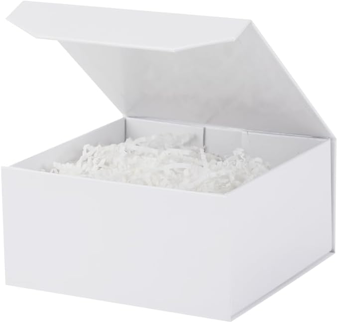 6 Pcs Small White Gift Box 6x6x3 Inch Magnetic Gift Box Small Magnetic Box with Crinkle Paper White Small Gift Box with Shredded Paper Luxury Gift Boxes with Lids for Presents