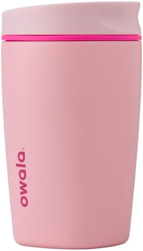 Owala SmoothSip Slider Insulated Stainless Steel Coffee Tumbler, Reusable Iced Coffee Cup, Hot Coffee Travel Mug, BPA Free 12 oz, Pink (Pucker Up) (Pack of 8)