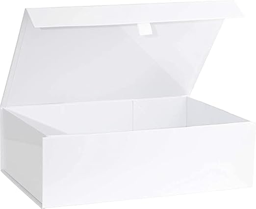 Purple Q Crafts White Hard Gift Box With Magnetic Closure Lid 14" x 9" x 4" Rectangle Favor Boxes With White Glossy Finish (1 Box)
