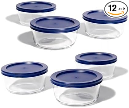 DURA LIVING 12-Piece Glass Food Storage Containers Set (6 Containers + 6 BPA-Free Lids) | 2-Cup, Leakproof | Microwave, Freezer, Oven & Dishwasher Safe | Ideal for Meal Prep & Pantry Organization