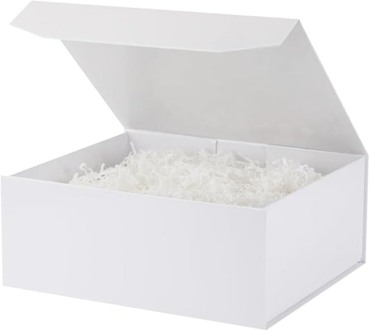 1 Pcs White Gift Box Large 13x11x5.3 Inch Large Black Gift Box Large Magnetic Gift Box with Crinkle Paper White Large Gift Box with Shredded Paper Luxury Gift Boxes with Lids for Presents