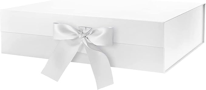 BLK&WH Extra Large Gift Box with Ribbon - 16.3x14.2x5 Inches, White Bridesmaid Proposal Box for Large Gifts