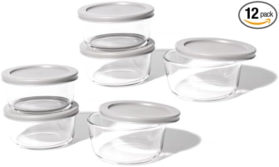 DURA LIVING 12-Piece Glass Food Storage Containers Set (6 Containers + 6 BPA-Free Lids) | 2-Cup, Leakproof | Microwave, Freezer, Oven & Dishwasher Safe | Ideal for Meal Prep & Pantry Organization