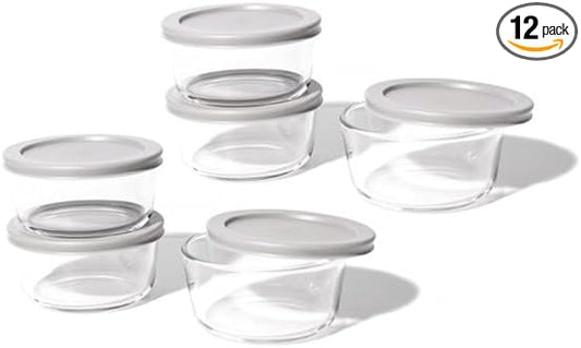 DURA LIVING 12-Piece Glass Food Storage Containers Set (6 Containers + 6 BPA-Free Lids) | 2-Cup, Leakproof | Microwave, Freezer, Oven & Dishwasher Safe | Ideal for Meal Prep & Pantry Organization