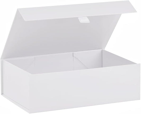 White Gift Box for Presents 10.8x7.5x3.5 Inches Magnetic Gift Boxes with Lid Luxury Gift Box for Rectangle Collapsible for Bridesmaid, Wedding, Birthday Gift Packging