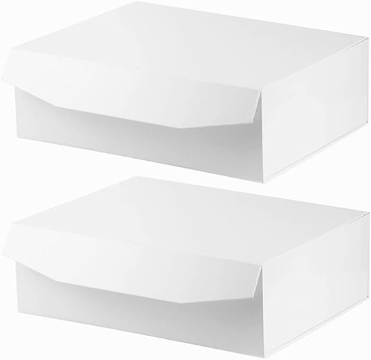 White Extra Large Gift Box with Lid 2 Pcs 16.5 x 13 x 5.3 Inches, Gift Box large White Gift Boxes for Presents Clothes Robe Wedding Dress Sweater,Reusable Foldable Bridesmaid Proposal Box（Glossy）