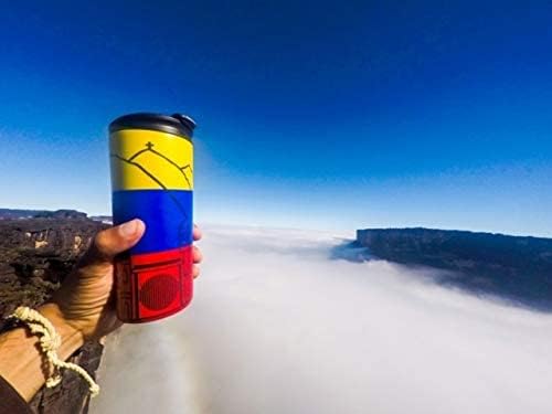 Venezuela Vacuum Insulated Stainless Steel Thermal Travel Mug, 16 oz, Easy Clean, Flip leak Proof Lid Venezuelan Flag with Icons from Caracas