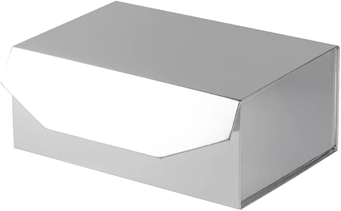 1PCS Silver Gift Box 9.5x7x4 Inches, Sturdy Gift Box with Lid for Gift Packaging, Foldable Magnetic Closure Storage Boxes, Bridesmaid proposal box, Rectangle Collapsible Box