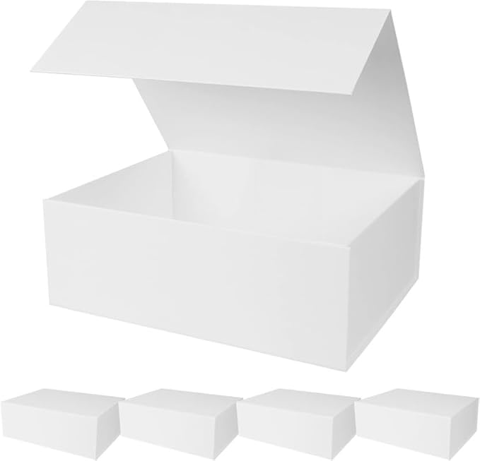 RayofSun White Gift Boxes with Magnetic Lids for Presents, Bridesmaid Proposal Box 13.7x9x4.3 inch, Large Rectangle Collapsible Decorative Box for Wedding, Christmas, Birthday(3PCS)