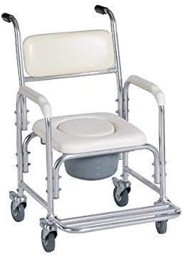 HEALTHLINE Shower Bedside Commode Chair Padded Seat With Wheels by Healthline, Medical Commode Toilet Rolling Shower Chair With Casters (4 Wheels Brakes), Commode Padded Backrest and Seat