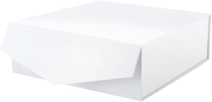 Gift Box with Lid 9x9x3.4 Inches, White Bridesmaid Proposal Box with Magnetic Closure for All Occasion (Glossy White)