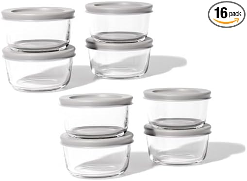 DURA LIVING 16-Piece Glass Food Storage Containers Set (8 Containers + 8 BPA-Free Lids) | 1-Cup, Leakproof | Microwave, Freezer, Oven & Dishwasher Safe | Ideal for Meal Prep & Pantry Organization
