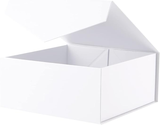 BLK&WH Gift Box 7.5x7.5x3 Inches With Magnetic Lid, Bridesmaid Proposal Box, Collapsible (Matte White)