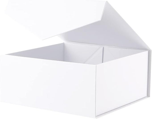 BLK&WH Gift Box 7.5x7.5x3 Inches With Magnetic Lid, Bridesmaid Proposal Box, Collapsible (Matte White)