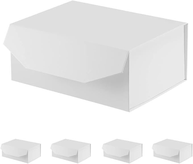 5PCS White Gift Box 9.5x7x4 Inches, Sturdy Gift Box with Lid for Gift Packaging, Foldable Magnetic Closure Storage Boxes, Bridesmaid proposal box, Rectangle Collapsible Box