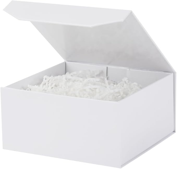 1 Pcs Small White Gift Box 8x8x4 Inch Magnetic Gift Box Small Magnetic Box with Crinkle Paper White Small Gift Box with Shredded Paper Luxury Gift Boxes with Lids for Presents