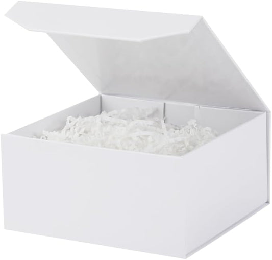 1 Pcs Small White Gift Box 8x8x4 Inch Magnetic Gift Box Small Magnetic Box with Crinkle Paper White Small Gift Box with Shredded Paper Luxury Gift Boxes with Lids for Presents