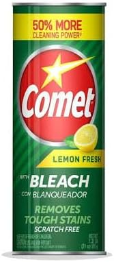 Comet Cleaner Lemon Fresh with Bleach Powder 21 oz, 4-Pack – Scratch-Free Multi-Surface Cleaner for Bathroom, Sink, Kitchen, Tile, Grout + Yahmi Microfiber Cloth – Tough Stain Remover