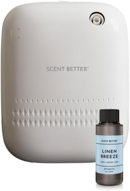 Scent Better Pro - Smart Bluetooth Essential Oil Diffuser for Home, Hotel, Spa, Office, Waterless - Includes Free Linen Breeze - White