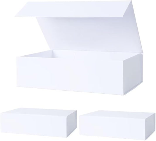 Aimyoo White Collapsible Gift Box with Magnetic Closure Lids 10.5x7x3 in, Bridesmaid Groomsman Proposal Boxes, Rectangle Storage Box 3 Pack