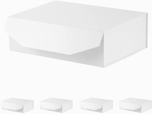 5 White Large Gift Boxes with Lid 13x9x4 Inches, Bridesmaid Proposal Boxes, Hard Collapsible Gift Box with Magnetic Closure, Groomsman Box Reusable Gift Boxes for Clothes (Glossy White)