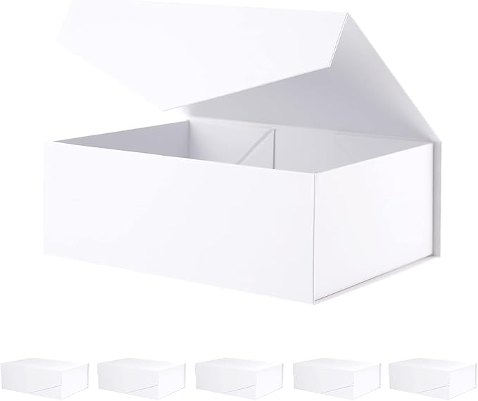BLK&WH 6 Collapsible Gift Boxes with Magnetic Lids, Bridesmaid Proposal Boxes, Matte White (10.5x7.7x3.8 Inches)